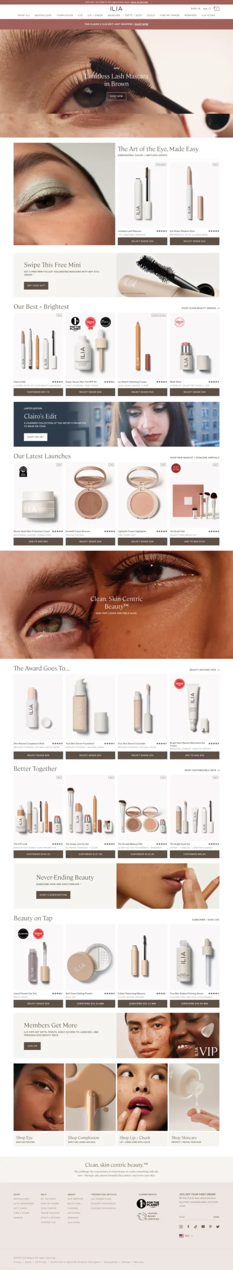 ILIA Beauty clean cosmetics Shopify website screenshot