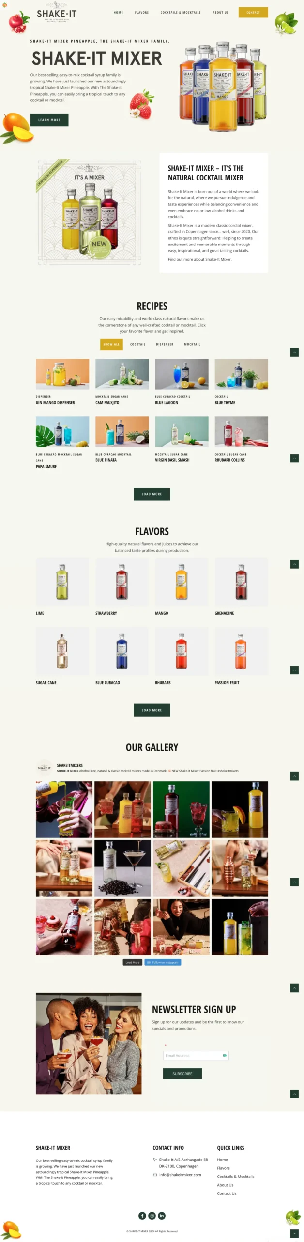 Shake-it Mixer cocktail brand website screenshot