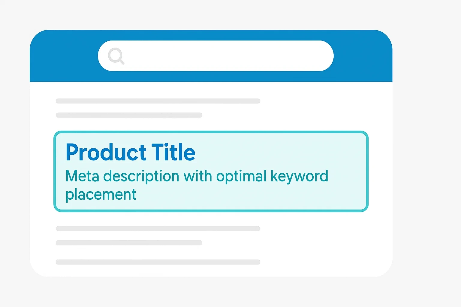 Search results page showing an optimized product title and meta description with highlighted keyword placement.