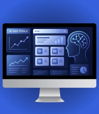 AI SEO tools analyzing an e-commerce website dashboard.