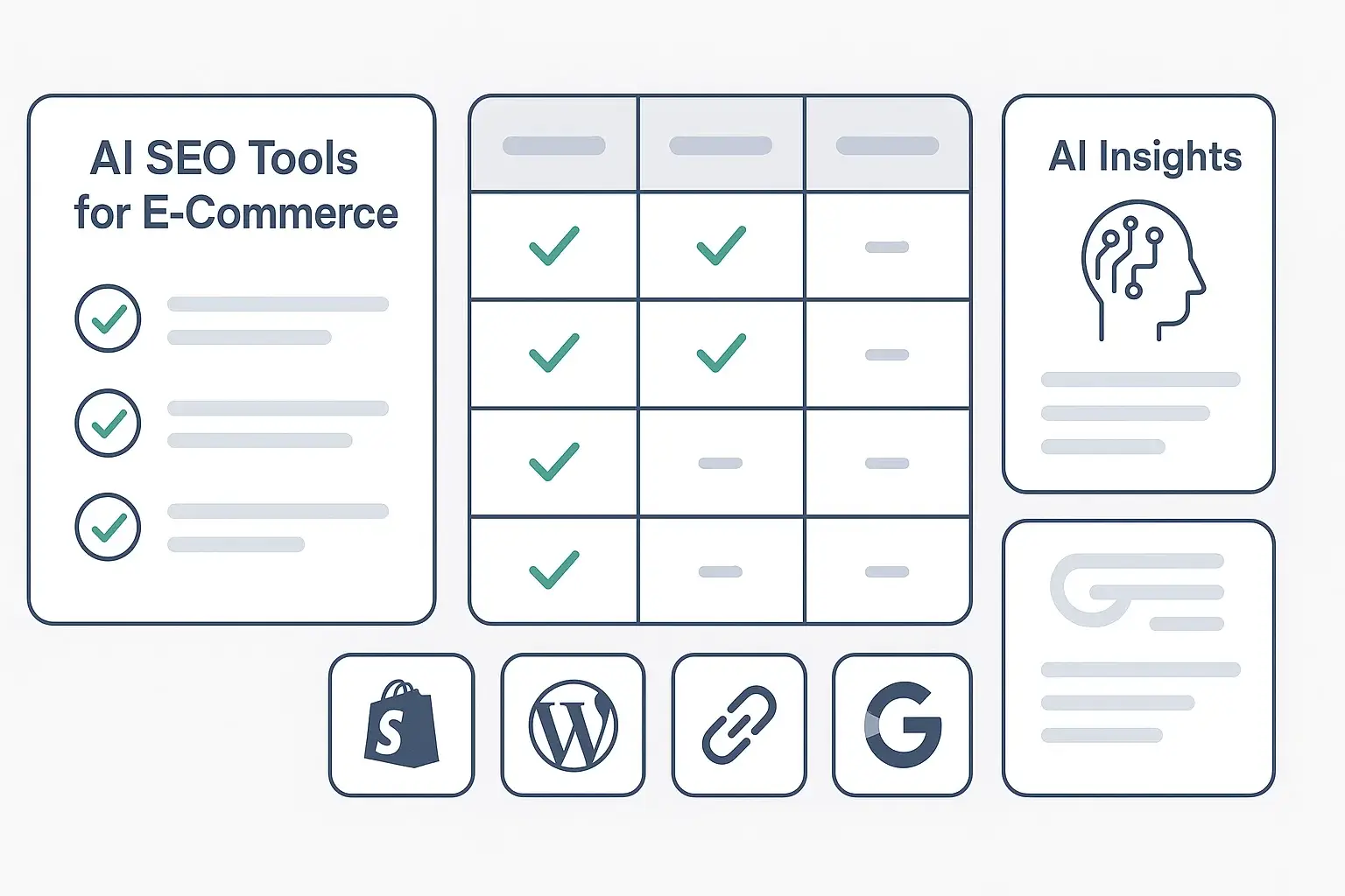 AI SEO tool comparison dashboard for e-commerce selection.