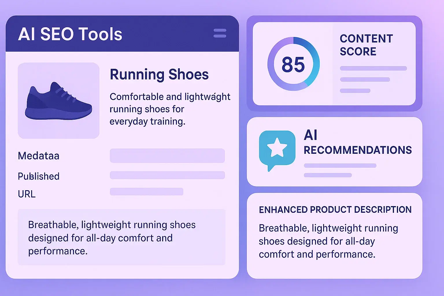 AI SEO tools optimizing e-commerce product content.