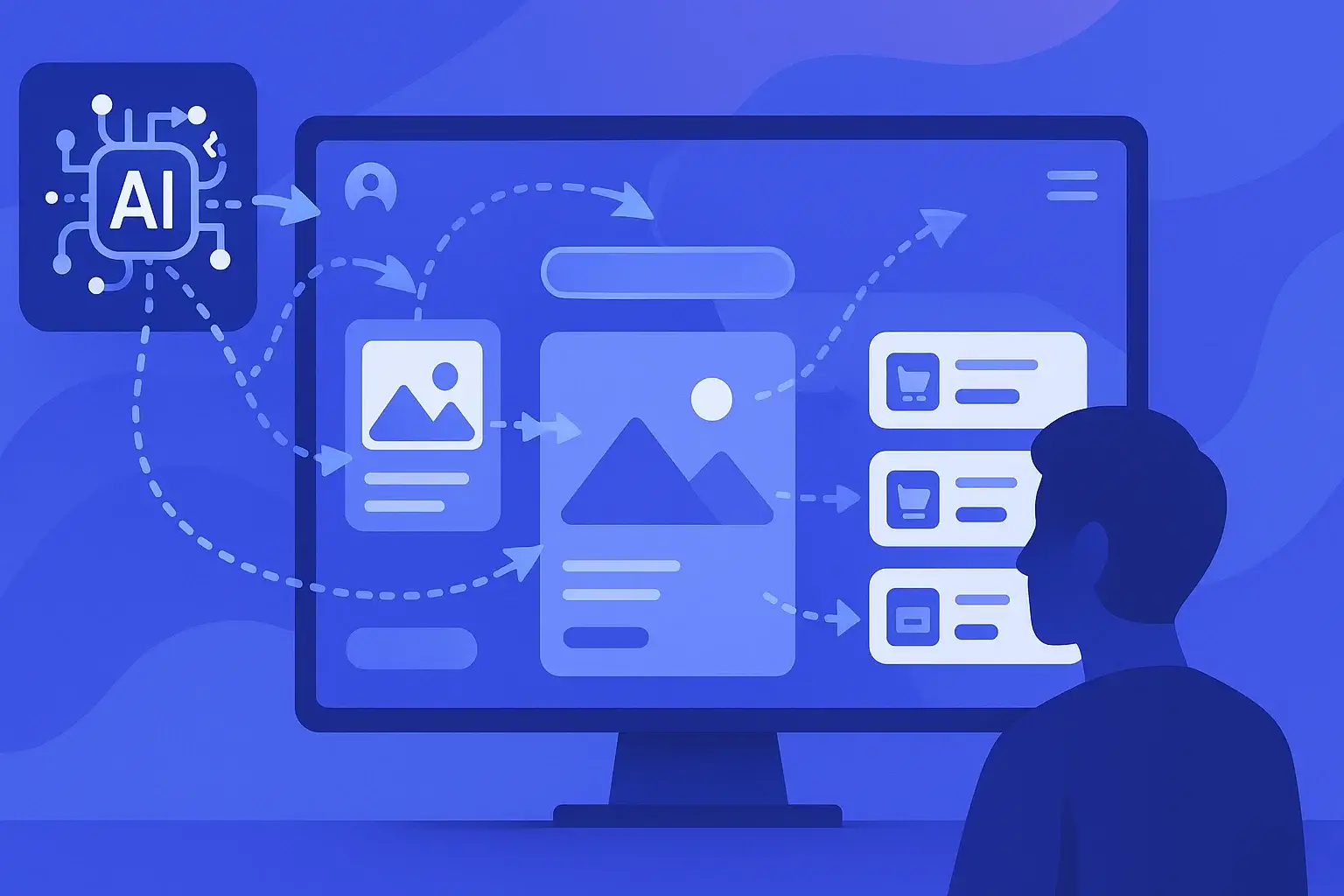 AI-powered UX personalization — dynamic UI elements adapting in real-time based on user behavior, recommendation panels, adaptive layout changes.