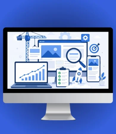 How to build an SEO friendly website - illustrated guide showing website architecture, search rankings, and SEO checklist