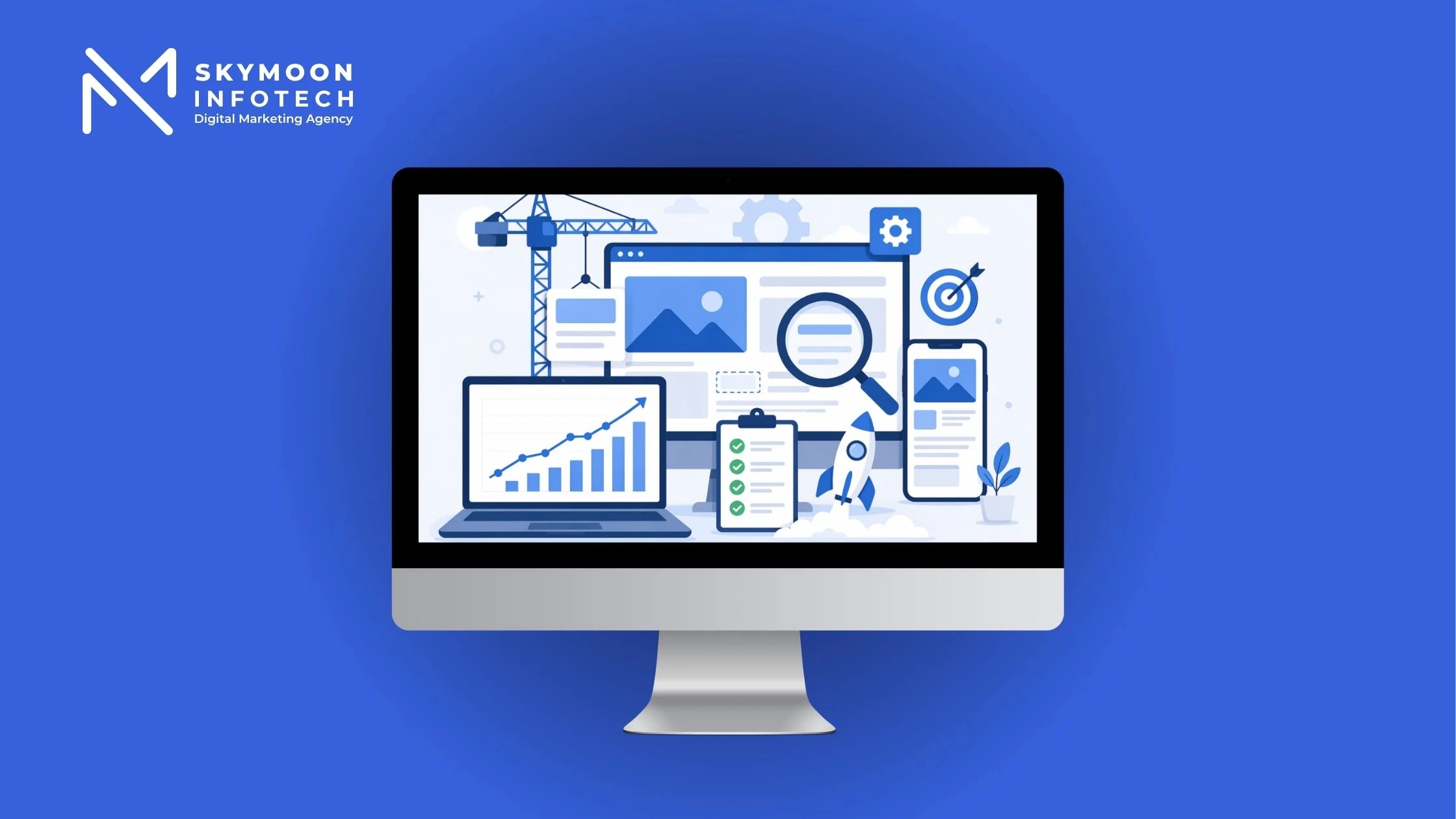 How to build an SEO friendly website - illustrated guide showing website architecture, search rankings, and SEO checklist