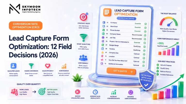 Lead capture form optimization showing 12 field decisions for improving qualified leads and conversions
